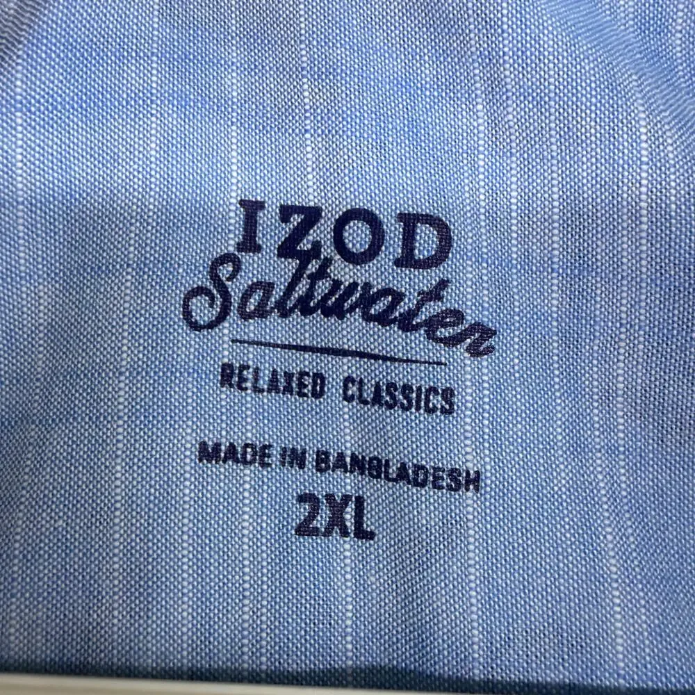IZOD Men's 2XL Dockside Chambray Pineapple Short Sleeve Button Down Shirt NWT - Picture 3 of 16